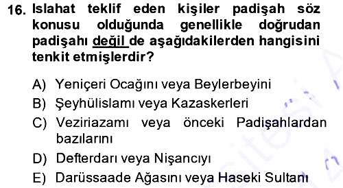 Osmanlı Merkez ve Taşra Teşkilatı 2013-2014 Dönem Sonu Sınavı - 16. soru