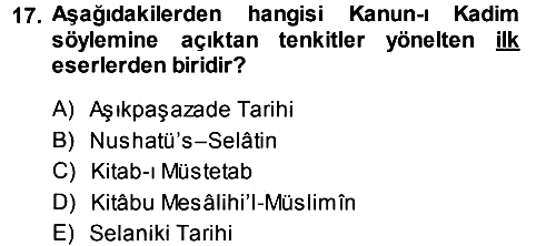 Osmanlı Merkez ve Taşra Teşkilatı 2014-2015 Dönem Sonu Sınavı - 17. soru