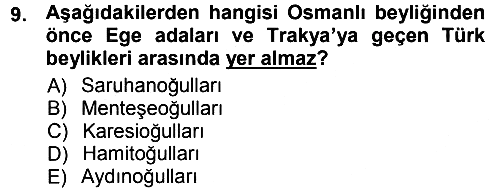 Osmanlı Tarihi (1300-1566) 2012-2013 Ara Sınav - 9. soru