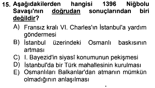 Osmanlı Tarihi (1300-1566) 2012-2013 Ara Sınav - 15. soru