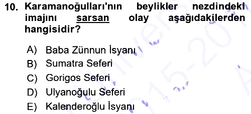 Osmanlı Tarihi (1300-1566) 2015-2016 Ara Sınav - 10. soru