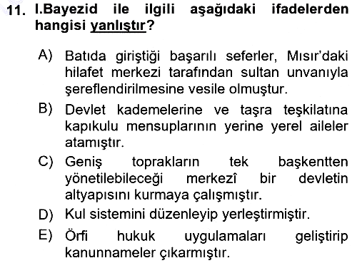 Osmanlı Tarihi (1300-1566) 2015-2016 Ara Sınav - 11. soru