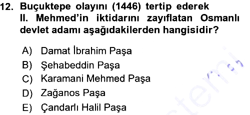 Osmanlı Tarihi (1300-1566) 2015-2016 Ara Sınav - 12. soru