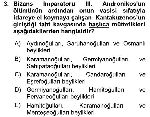 Osmanlı Tarihi (1300-1566) 2016-2017 Ara Sınav - 3. soru