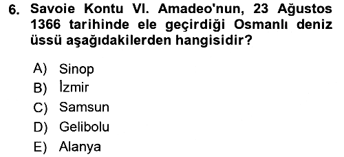 Osmanlı Tarihi (1300-1566) 2016-2017 Ara Sınav - 6. soru