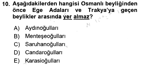 Osmanlı Tarihi (1300-1566) 2016-2017 Ara Sınav - 10. soru