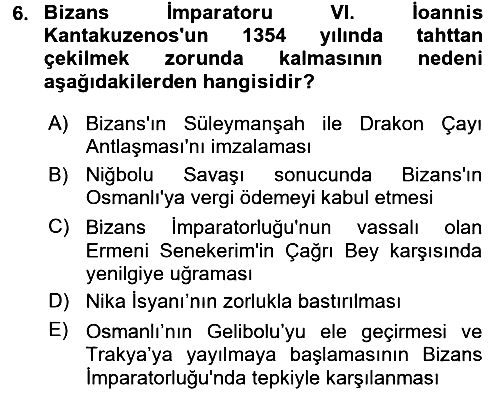 Osmanlı Tarihi (1300-1566) 2017-2018 Ara Sınav - 6. soru