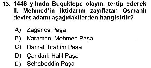 Osmanlı Tarihi (1300-1566) 2017-2018 Ara Sınav - 13. soru