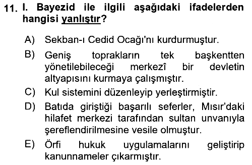 Osmanlı Tarihi (1300-1566) 2018-2019 Ara Sınav - 11. soru