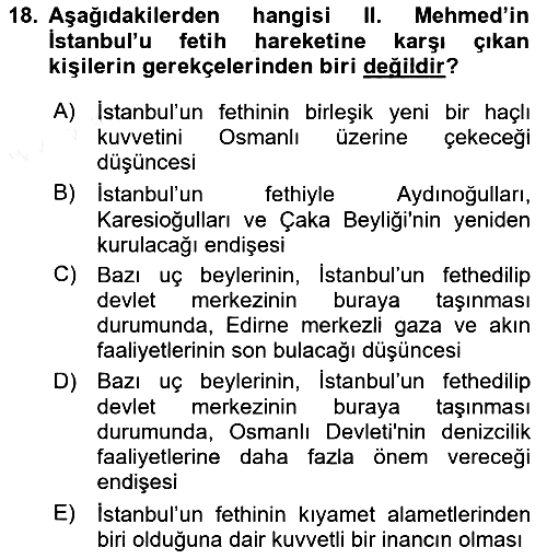Osmanlı Tarihi (1300-1566) 2018-2019 Ara Sınav - 18. soru