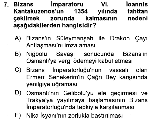 Osmanlı Tarihi (1300-1566) 2019-2020 Ara Sınav - 7. soru