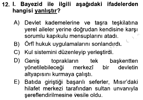 Osmanlı Tarihi (1300-1566) 2019-2020 Ara Sınav - 12. soru