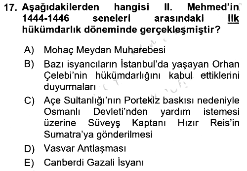 Osmanlı Tarihi (1300-1566) 2019-2020 Ara Sınav - 17. soru