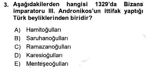 Osmanlı Tarihi (1300-1566) 2022-2023 Ara Sınav - 3. soru