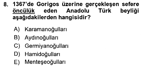 Osmanlı Tarihi (1300-1566) 2023-2024 Ara Sınav - 8. soru