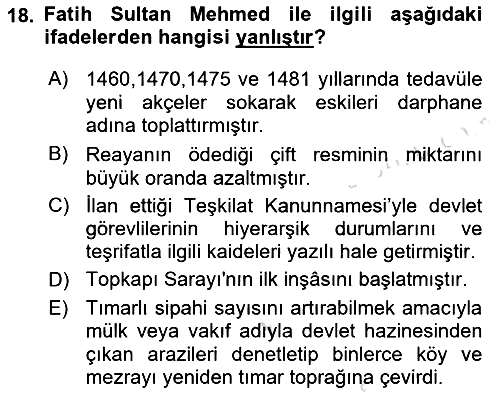 Osmanlı Tarihi (1300-1566) 2023-2024 Ara Sınav - 18. soru