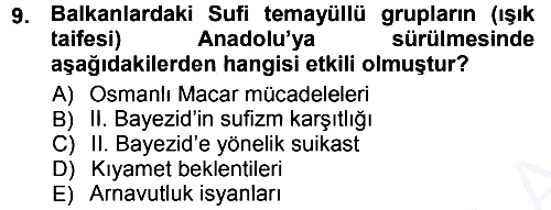 Osmanlı Tarihi (1300-1566) 2012-2013 Dönem Sonu Sınavı - 9. soru