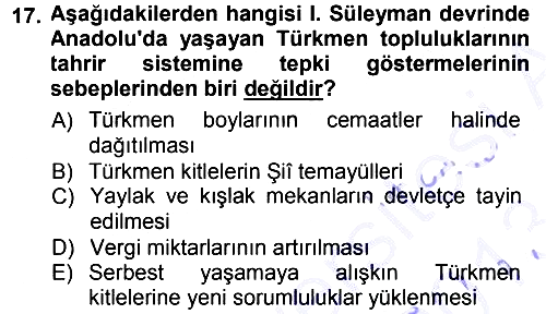 Osmanlı Tarihi (1300-1566) 2012-2013 Dönem Sonu Sınavı - 17. soru