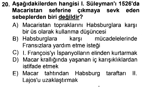 Osmanlı Tarihi (1300-1566) 2012-2013 Dönem Sonu Sınavı - 20. soru