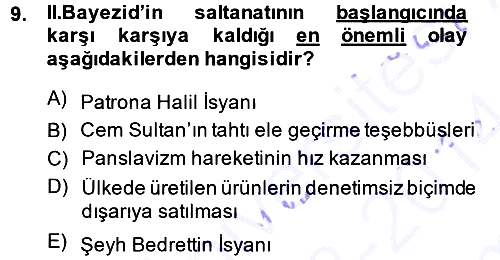 Osmanlı Tarihi (1300-1566) 2013-2014 Dönem Sonu Sınavı - 9. soru