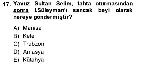 Osmanlı Tarihi (1300-1566) 2013-2014 Dönem Sonu Sınavı - 17. soru