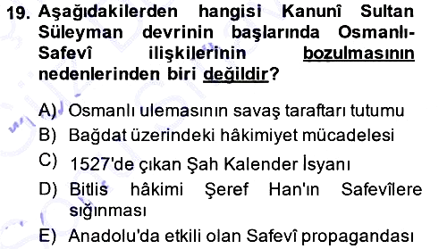 Osmanlı Tarihi (1300-1566) 2013-2014 Dönem Sonu Sınavı - 19. soru