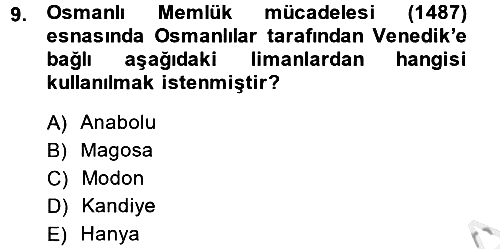 Osmanlı Tarihi (1300-1566) 2014-2015 Dönem Sonu Sınavı - 9. soru