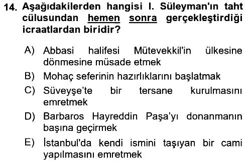Osmanlı Tarihi (1300-1566) 2015-2016 Dönem Sonu Sınavı - 14. soru