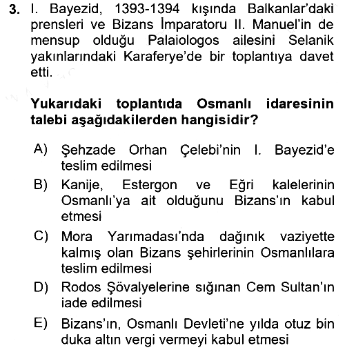 Osmanlı Tarihi (1300-1566) 2016-2017 Dönem Sonu Sınavı - 3. soru