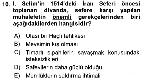 Osmanlı Tarihi (1300-1566) 2017-2018 Dönem Sonu Sınavı - 10. soru