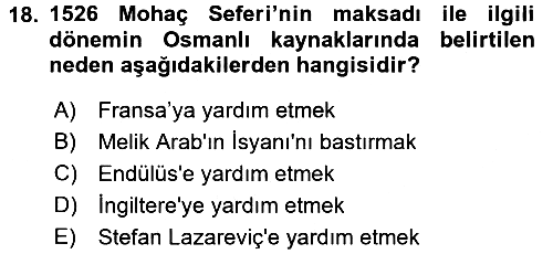 Osmanlı Tarihi (1300-1566) 2017-2018 Dönem Sonu Sınavı - 18. soru