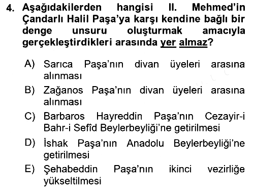 Osmanlı Tarihi (1300-1566) 2018-2019 Dönem Sonu Sınavı - 4. soru