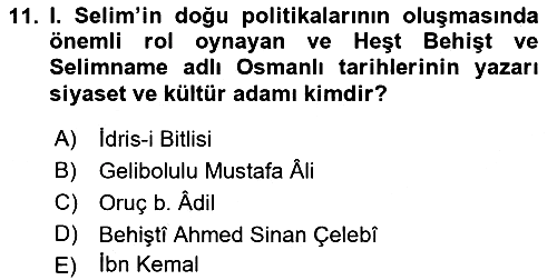 Osmanlı Tarihi (1300-1566) 2021-2022 Dönem Sonu Sınavı - 11. soru