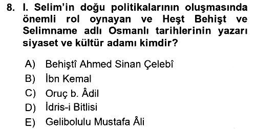 Osmanlı Tarihi (1300-1566) 2024-2025 Dönem Sonu Sınavı - 8. soru