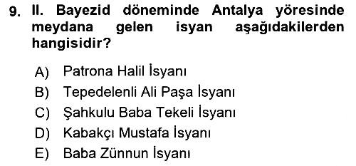 Osmanlı Tarihi (1300-1566) 2018-2019 Yaz Okulu Sınavı - 9. soru