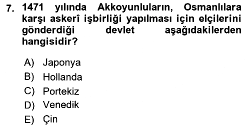 Osmanlı Tarihi (1300-1566) 2020-2021 Yaz Okulu Sınavı - 7. soru