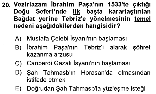 Osmanlı Tarihi (1300-1566) 2021-2022 Yaz Okulu Sınavı - 20. soru