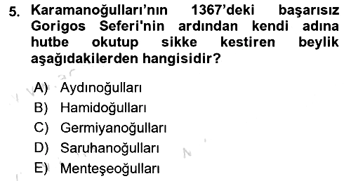 Osmanlı Tarihi (1300-1566) 2022-2023 Yaz Okulu Sınavı - 5. soru
