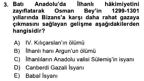Osmanlı Tarihi (1300-1566) 2023-2024 Yaz Okulu Sınavı - 3. soru