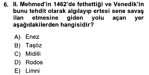 Osmanlı Tarihi (1300-1566) 2023-2024 Yaz Okulu Sınavı - 6. soru