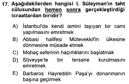 Osmanlı Tarihi (1300-1566) 2023-2024 Yaz Okulu Sınavı - 17. soru