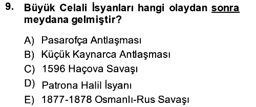 Osmanlı Tarihi (1566-1789) 2013-2014 Ara Sınav - 9. soru