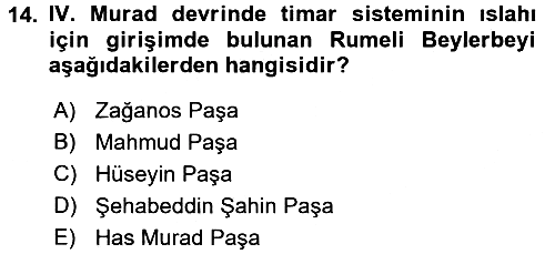 Osmanlı Tarihi (1566-1789) 2016-2017 Ara Sınav - 14. soru