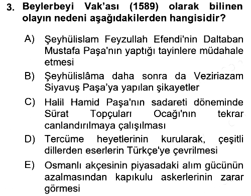 Osmanlı Tarihi (1566-1789) 2017-2018 Ara Sınav - 3. soru