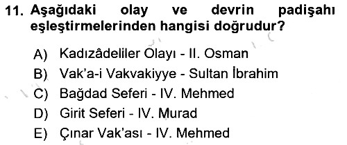 Osmanlı Tarihi (1566-1789) 2023-2024 Ara Sınav - 11. soru