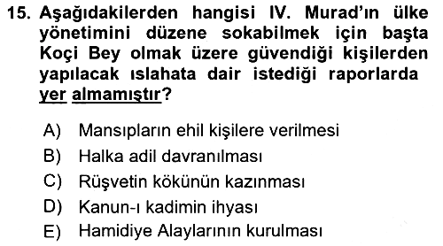 Osmanlı Tarihi (1566-1789) 2023-2024 Ara Sınav - 15. soru