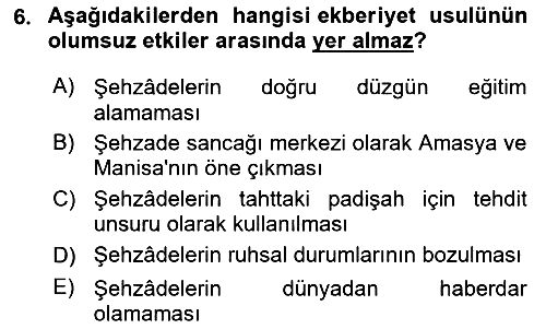 Osmanlı Tarihi (1566-1789) 2024-2025 Ara Sınav - 6. soru