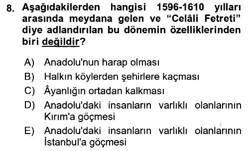 Osmanlı Tarihi (1566-1789) 2024-2025 Ara Sınav - 8. soru