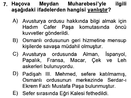 Osmanlı Tarihi (1566-1789) 2025-2026 Ara Sınav - 7. soru