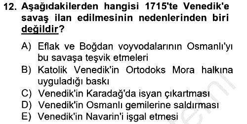 Osmanlı Tarihi (1566-1789) 2012-2013 Dönem Sonu Sınavı - 12. soru